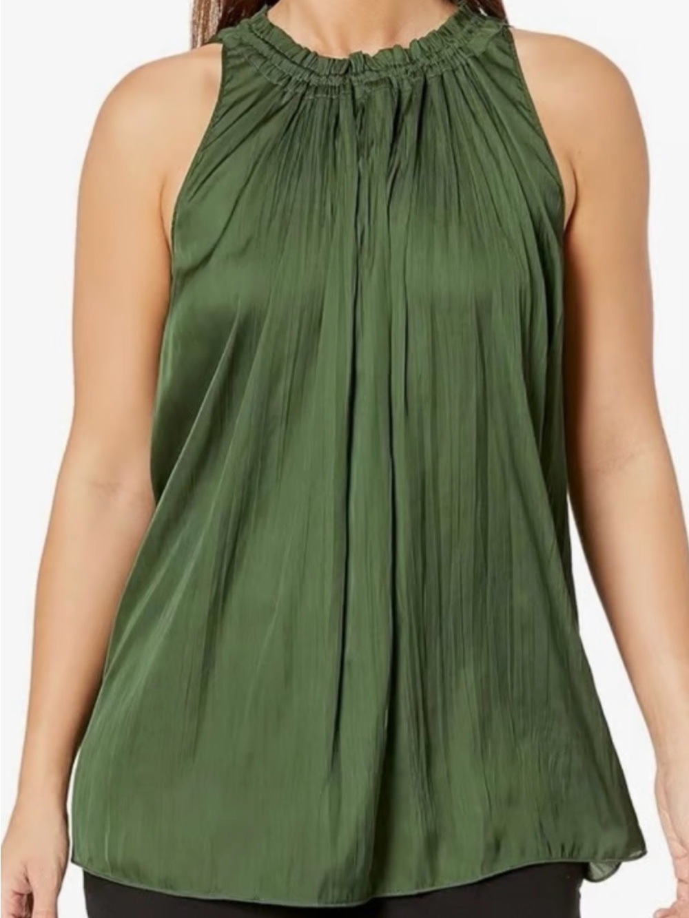 BCBGMaxAzria Olive Green Pleated Halter Camisole